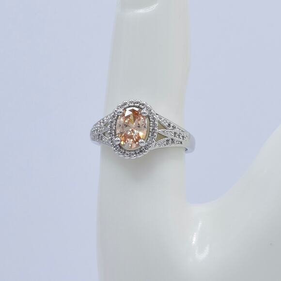 NWOT Fragrant Jewels Peach Cubic Zirconia Oval Cut Halo Ring Size 8 US - Picture 2 of 4